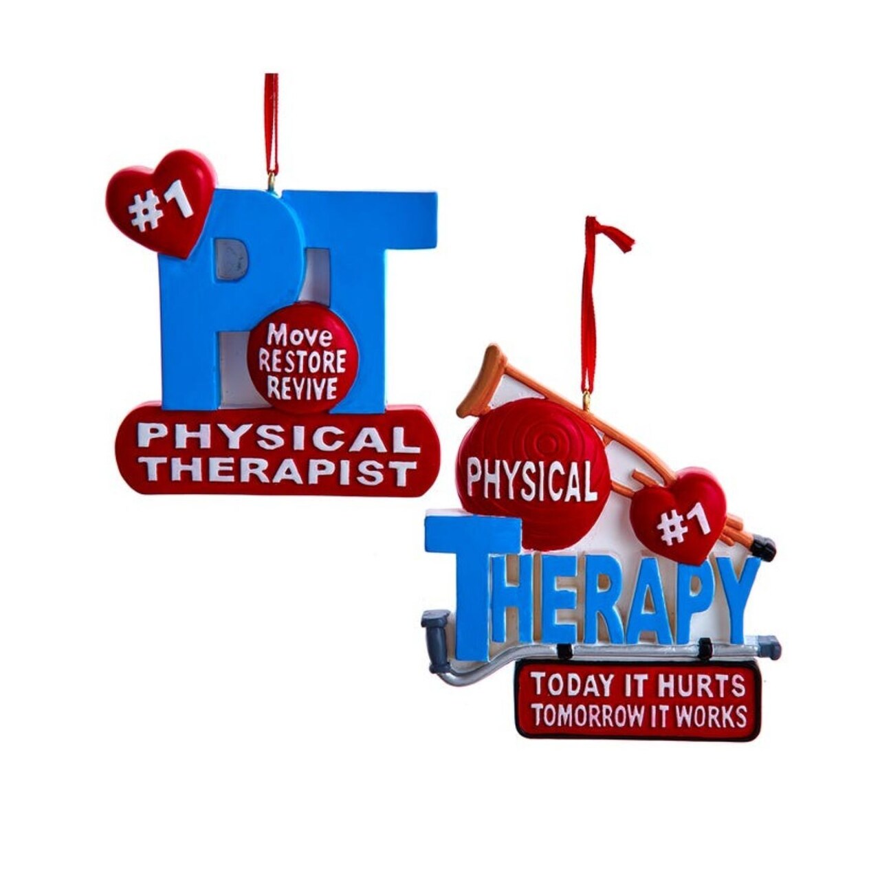 KSA Club Pack of 12 Blue and Red Assorted Physical Therapist Christmas Ornaments 3.5"